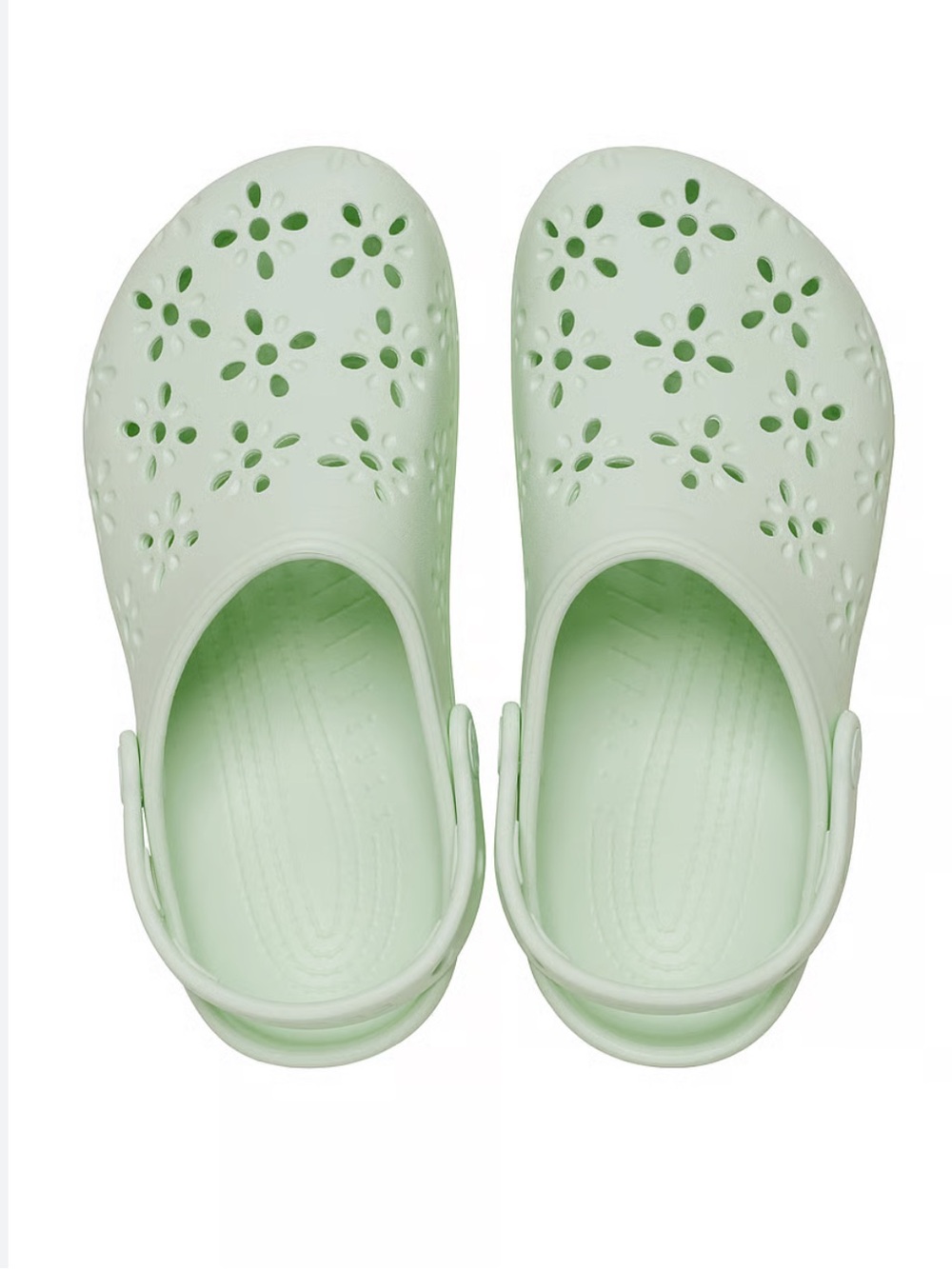 CROCS 💚 floral laser cut Light Mint Foam Clogs with Flower Cutouts NWT - Picture 2 of 8